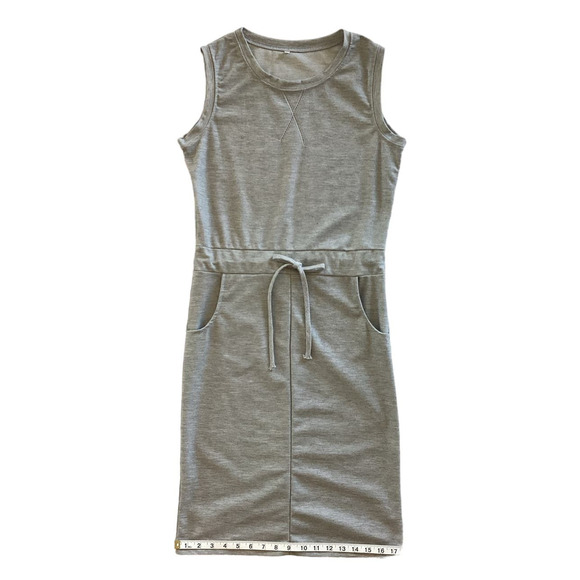 Essentials Basic Sleeveless Casual Drawstring Midi Dress Gray Size Medium - Picture 8 of 11